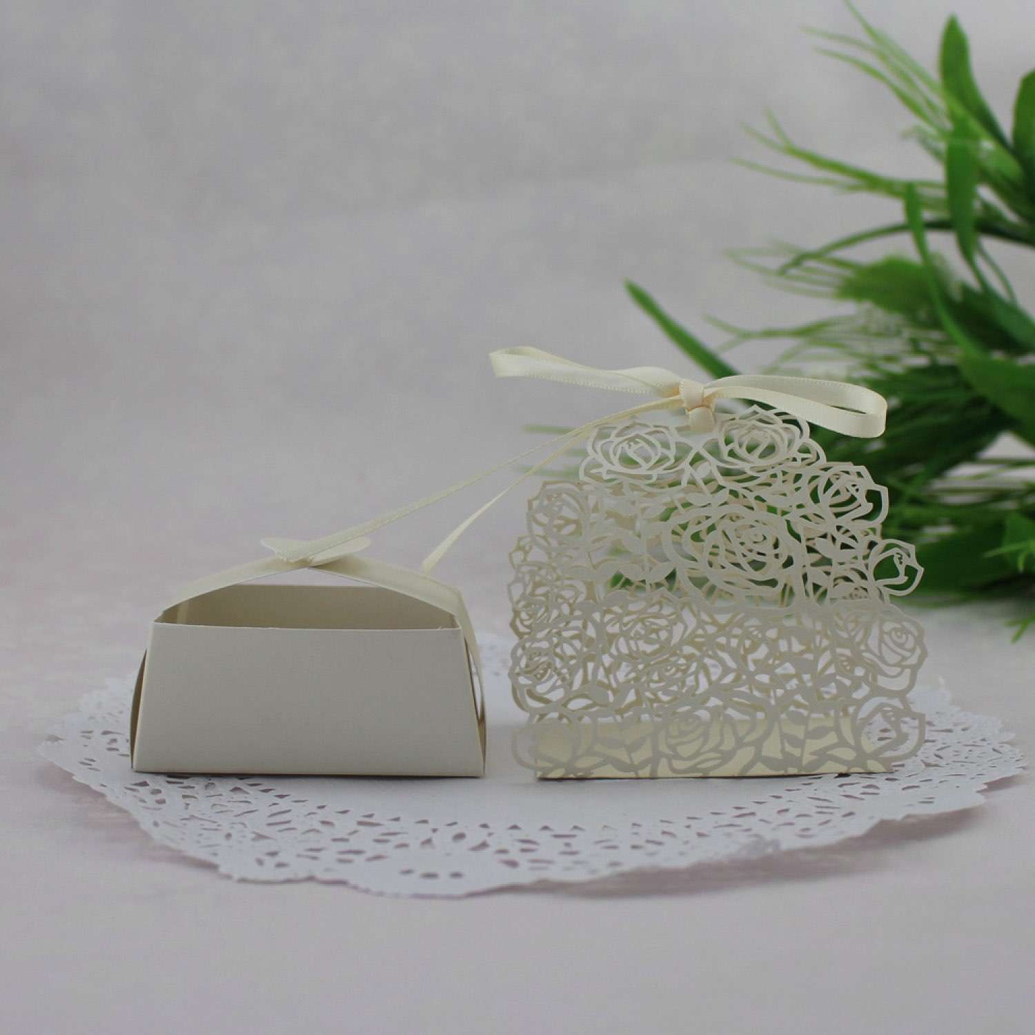 Candy Box Laser Cut Paper Rose Box with Ribbon Bow 